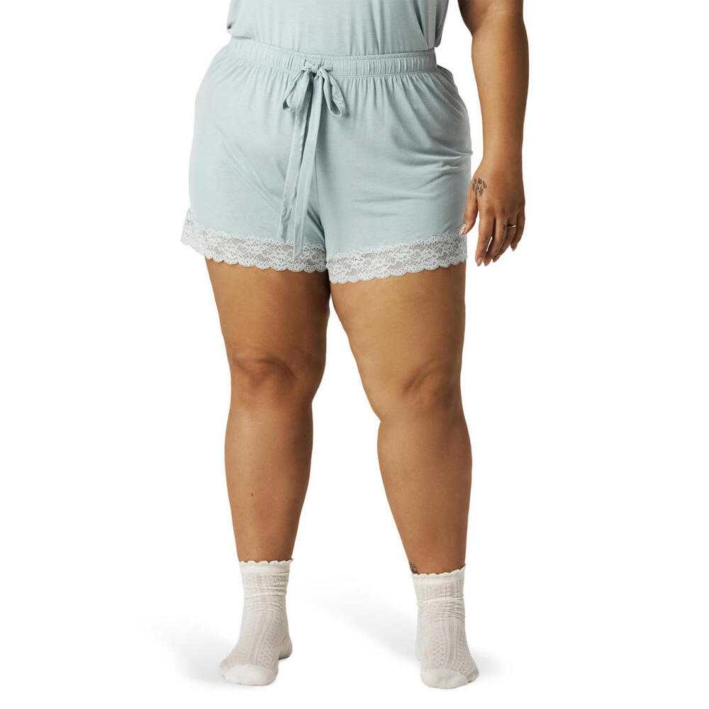 Posh Peanut Plus Size Women's Lace Pajama Shorts Shadow Green Size Medium
